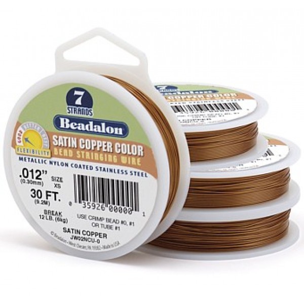 .018" Beadalon 7st Copper Satin Beading Wire 30ft (9.2m) Beadalon Be...